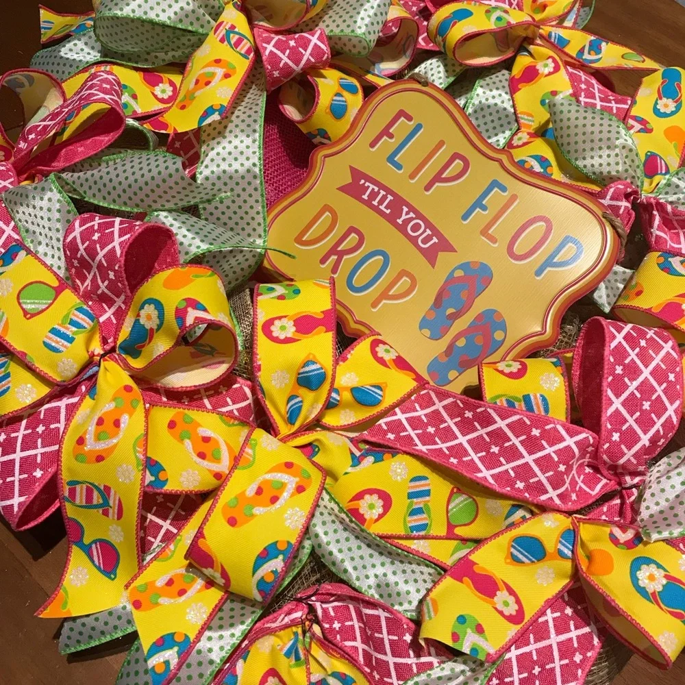 Beach Bears Wreath Flip Floppin Away Hand Crafted Beach Colorful FINAL SALE